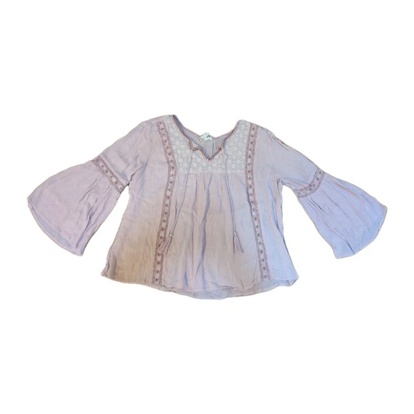 Tops - OVERDRIVE Size Large Peasant Blouse Shirt Pink Embroidered Top Boho Bell Sleeves